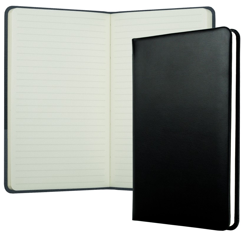 Notizbuch DIN A5 schmal (gebunden) | Echtleder | BOXCALF schwarz